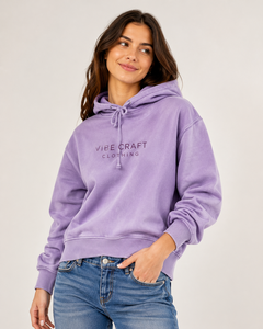 Sweat-shirt court à capuche pour femme Vibe Craft, bleu, en coton, décontracté, avec logo imprimé sur le devant, manches longues, doublure tricotée, respirant, automne - Product Image 1