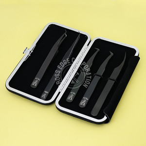 Custom Black Color Fiber Tip Volume 45 90 Degree Eyelash Tweezers Stainless Steel Eye Lashes Extension Tweezers Pointed - Product Image 1