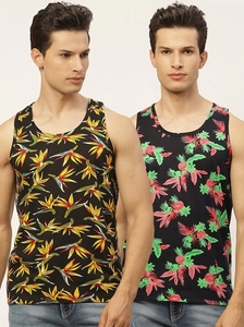 Débardeur pour homme noir à imprimé floral, col rond, sans manches, décontracté, respirant, en polyester tricoté - Product Image 3