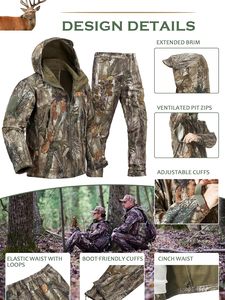 Ensemble veste et pantalon de chasse camouflage Soft Shell, résistant à l'eau, silencieux, pour activités de plein air - Product Image 4