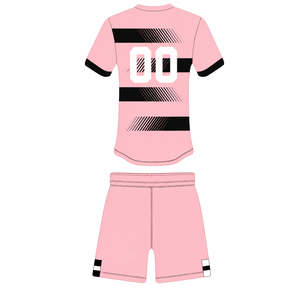 Ensemble short et maillot de rugby rose clair et noir à manches courtes, col rond, rayé, uniforme d'équipe personnalisé, respirant, pour l'entraînement et la performance - Product Image 2
