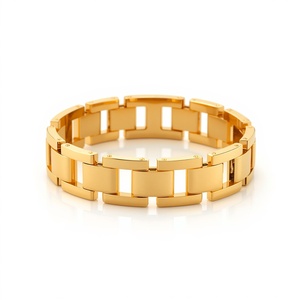 Brazalete de Oro Sólido de 10K, Joyería de Oro Real, Proveedor Mayorista, Pulseras Minimalistas de Oro de 10 Quilates, Eslabones Geométricos Cuadrados - Product Image 1