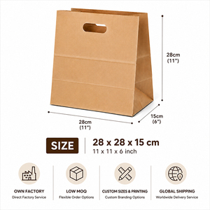ถุงกระดาษคราฟท์สีน้ำตาลแบบย่อยสลายได้พร้อมหูหิ้วแบบแบน ขายส่ง - Product Image 3