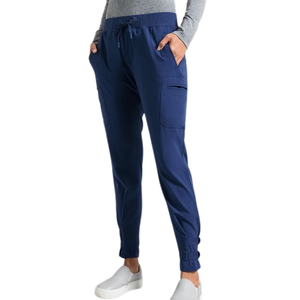 Pantalon cargo médical pour femme FMF, taille mi-haute, ceinture élastique, coupe droite, multi-poches, fentes latérales, tissu sergé - Product Image 5