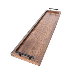 Plateau de service en bois Art Déco, finition bois naturel, rectangulaire, en bois d'acacia, multifonctionnel, poignée personnalisable pour le thé et le café - Product Image 4