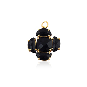 Nuevo componente de joyería: colgante con diseño de racimo de flores de ónix negro, corte cojín, chapado en oro de 18k, engastado con puntas. - Product Image 1