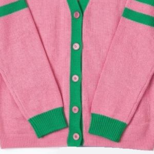 Cárdigan Bordado AKA para Mujer, Suéter de Punto con Botones Delanteros, Ribete Rosa y Verde, Ligero, Elegante, Ropa Griega para Hermandades - Product Image 5