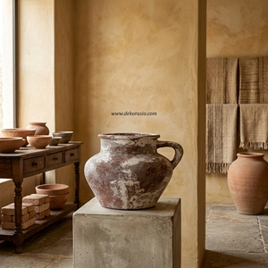 Vase Pichet Rustique Marron et Blanc en Terre Cuite Ensa, Jug en Céramique Faite à la Main, Vase Décoratif avec Poignée pour Table, Vente en Gros - Product Image 3