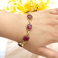 Großhandel Schmuck Mohave Rubin Kupfer Türkis Gliederkettenarmband Messing 18k vergoldet Multi-Cushion-Edelstein Damenarmbänder