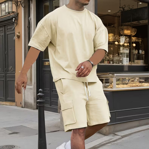 Custom Men Summer <b>Set</b> Manufacturer Cotton Cargo Shorts T Shirt Casual OEM Private Label Bulk - Product Image 2