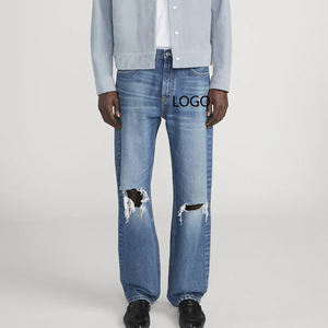 Jeans déchirés au design moderne, coupe slim, tissu extensible doux, couleur unie, service OEM pour les acheteurs en gros. - Product Image 1