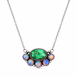 Collier en argent fait main avec turquoise verte, opale de feu et pierres précieuses turquoise, style occidental, bijou statement, cadeau - Product Image 5