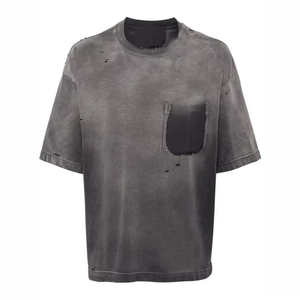 Camiseta Ringer para Hombre con Efecto Desgastado por el Sol, Lavado Ácido, Estampado Gráfico Personalizado, Lisa, Vintage, Hombro Caído, de Algodón Pesado - Product Image 2