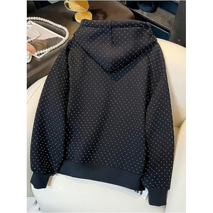 เสื้อฮู้ดดี้ลายดาวเปลวไฟสีดำ ประดับเพชร คริสตัล  แบบโอเวอร์ไซส์ สไตล์สตรีทแวร์  รับผลิตตามแบบ (OEM) สำหรับทุกเพศ - Product Image 2