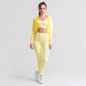 Compression Leggings 3 Piece Set Women <b>Yoga</b> Bra <b>Jacket</b> Leggings Set Ladies Workout Jogging Wear 3 Piece Sets Women's - Product Image 5