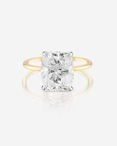 Bague de fiançailles personnalisée en diamant de laboratoire taille coussin, sertie halo à griffes, style minimaliste moderne, alliances de mariage, or massif 14K 18K, IGI - Product Image 1