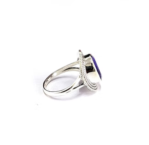 Vintage Style Sapphire Agate <b>Ring</b> (4.5 Gram) <b>Crafted</b> 925 Sterling Silver - Handmade Fine Jewelry Bulk Collection - Product Image 3