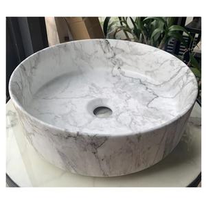 Luxury Natural Carrara White Marble Round Hand Wash <b>Basin</b> Eco-Friendly & Durable Bathroom Vessel Sinks for Home Hotel Indoor Use - Product Image 1