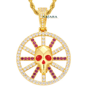 Pendentif Crâne en Argent 925 Plaqué Or 14K avec Moissanite, Breloque Thème Hip-Hop Unisexe, Coupe Ronde Brillante, Idéal pour les Fêtes - Product Image 2
