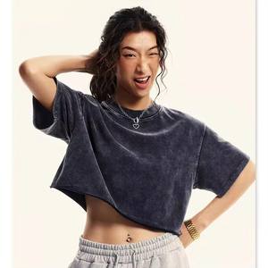 Top Corto de Moda Americana Personalizado de Alta Calidad para Mujer, Corte Ajustado, Estilo Vintage Lavado, Apliques de Verano, Tela Jersey - Product Image 4