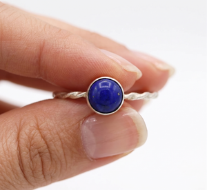 Natural Round <b>Lapis</b> <b>Lazuli</b> Gemstone Bezel Setting 925 Solid Sterling Silver Handmade Twisted Wedding <b>Ring</b> Jewelry for Wholesale - Product Image 5