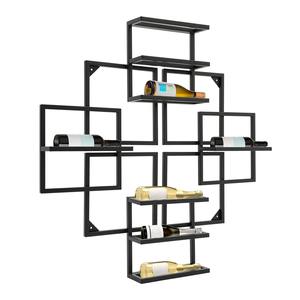 Porte-vin mural moderne en métal noir géométrique pour 8 bouteilles, étagères décoratives, cadre carré abstrait, présentoir mural pour vin - Product Image 1