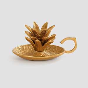 Décoration de table à manger, support de bougie en forme de lotus doré, 18 cm, décoration d'intérieur, support en métal résistant à la chaleur - Product Image 2