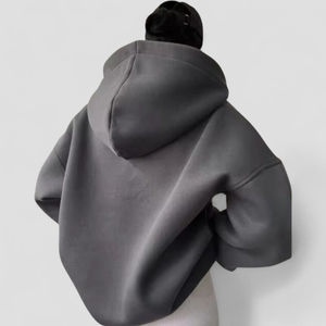 Sudadera con Capucha, Logotipo Personalizado, Color Beige Sólido, Frente Abierto, Manga Larga, Estilo Casual, 100% Algodón para Mujer - Product Image 4