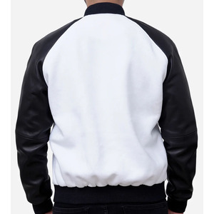 Chaqueta Varsity para Hombre Icecream, Blanca y Negra, de Cuero PU, con Letras Bordadas, Cuello Camisero, Estilo Casual para Otoño - Product Image 2