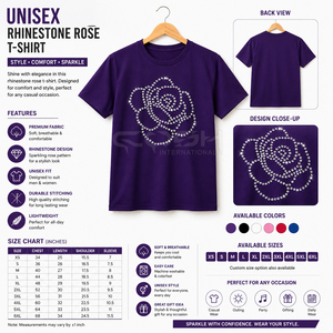 T-shirt unisexe Cosh International à manches courtes, imprimé roses et strass violets, coupe classique, en jersey de coton, col rond, pour usage décontracté - Product Image 6