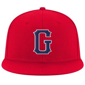 Red 6-Panel Snapback Cap With Navy White Embroidered Logo Front Panel Unisex Casual <b>Hat</b> - Product Image 2