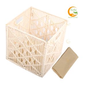 ตะกร้าเก็บของทำมือแบบมาคราเม่จาก OEM  ถักจากผักตบชวา เป็นมิตรกับสิ่งแวดล้อม พับได้อเนกประสงค์ ตกแต่งสไตล์โบโฮ สำหรับใส่ของเล่นและของจุกจิก - Product Image 1