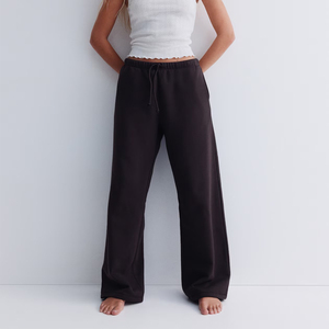 Pantalones Deportivos Negros para Hombre, Cintura Elástica con Cordón, Bolsillos Laterales, Pantalones Casuales de Algodón Tejido de Peso Medio, Ropa de Otoño - Product Image 2
