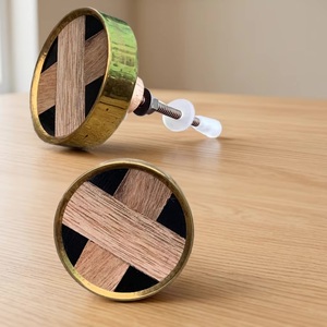 Industrial Round Wood Inlay Cabinet Knob Brass Edge Eco-Friendly <b>Drawer</b> Handle for <b>Kitchen</b> Living Room Home Office Furniture - Product Image 4