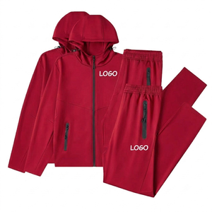 Ensemble de survêtement unisexe en coton noir avec capuche, fermeture éclair sur le devant, logo, coupe décontractée, couleur unie, pantalon et veste longs pour l'automne - Product Image 6