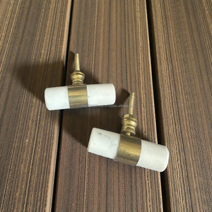 Bouton en marbre blanc AG Elements avec bande en laiton |   Poignée de meuble cylindrique durable antirouille pour tiroirs de cuisine et de chambre - Product Image 1