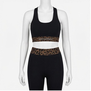 Conjunto de Yoga de 2 Piezas North Approach, Negro con Detalles de Leopardo, Cintura Alta, Top Deportivo con Espalda Cruzada, Leggings Transpirables, Ropa Deportiva para Mujer - Product Image 1