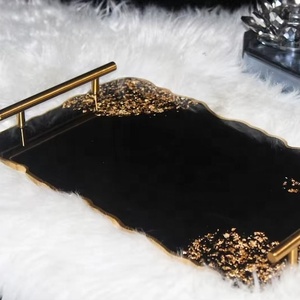 ถาดเรซิ่นอีพ็อกซี่แบบกำหนดเองพร้อมหูจับโลหะ ถาดตกแต่งบ้านสุดหรู - Product Image 1
