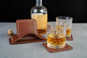 Genuine Leather Strong Coasters Custom Debossed Branding Hotel Room Amenities Square Beverage Coasters Luxury Accessories Bulk - Product Image 2