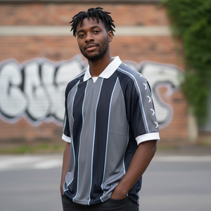 Maillot de football personnalisé pour homme à rayures, manches courtes, en polyester respirant, uniforme de football avec impression de logo sur le devant, utilisable toute l'année - Product Image 6