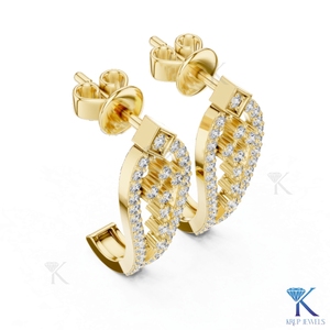 ต่างหูเพชรทรงกลมแบบเปิดครึ่งวงกลม ฝังเพชรแบบปาเว่ ทองคำแท้ 14K/18K  งานฝังเพชรแบบ CVD HPHT เพชรเพาะเลี้ยงในห้องปฏิบัติการ  เครื่องประดับหรูหราสำหรับงานแต่งงานสำหรับผู้หญิง - Product Image 3