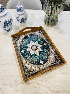 Luxury Durable Eco-Friendly Polished Solid Wooden Handcrafted Rectangle <b>Serving</b> <b>Tray</b> <b>Handles</b> Coffee Table Party Wedding Birthday - Product Image 3
