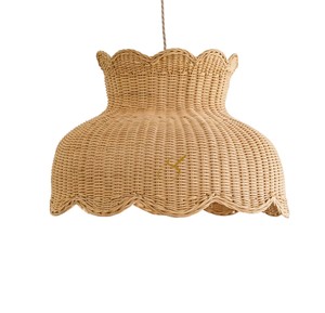 Abat-jour en rotin doublement festonné, couvercle de lampe suspendue en paille tressée, lustre de plafond à dessus évasé - Product Image 1