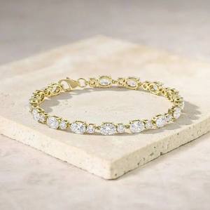 Moissanite Vermeil Tennis Bracelet Oval Round Cluster Sparkling Elegant Unisex Bridal Party <b>Gift</b> - Product Image 1