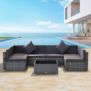 Set di mobili da giardino in vimini grigio da 7 pezzi con cuscini - Product Image 2