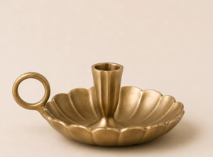 <b>Brass</b> <b>Candlestick</b> <b>Holder</b> With Dish And Ring Handle Heat Resistant Home Decoration - Product Image 1