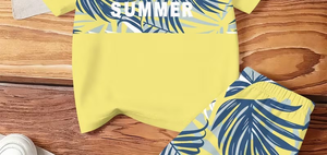 Yellow Tropical Print Jersey Boys Clothing Set Sweatshirt and Shorts Summer Casual Kids Outfit - Product Image 6