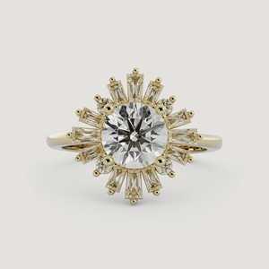 Bague de fiançailles halo de diamants 1,5 carat, taille ronde et baguette, grappe, or massif 14K 18K, solitaire moderne, bijoux fins classiques pour mariage - Product Image 6