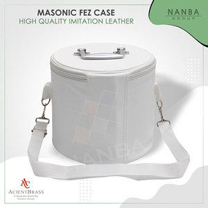 Premium Masonic Fez Cases - Imitation Leather <b>Hat</b> Display Storage Box White Daughter of ISIS Machine EMB Single Logo - Product Image 4