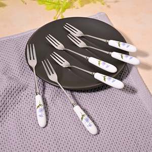 Daisies Bloom Eco-Friendly Ceramic Dessert <b>Forks</b> (Set of 6) Mini Luxury Style Metal Fruit <b>Forks</b> Cute and Luxurious Design - Product Image 2